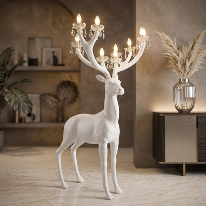 White Resin Deer Antler Floor Lamp — Large Luxury Sculpture for Living Room & Hotel Lobby