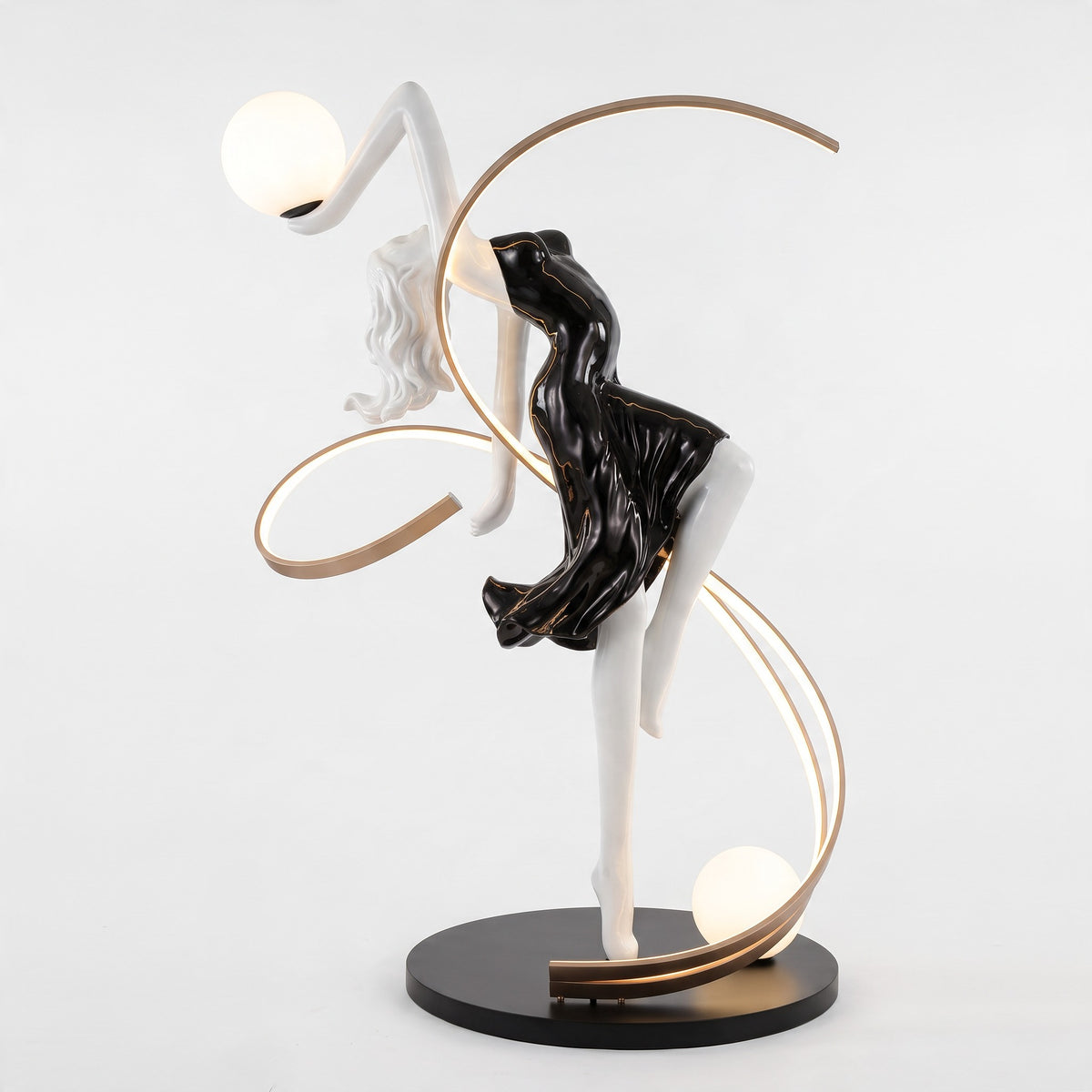 Dancing Girl Ornament for Modern Indoor LED White Ballerina Resin Sculpture Floor Lamp for Living Room Bedroom