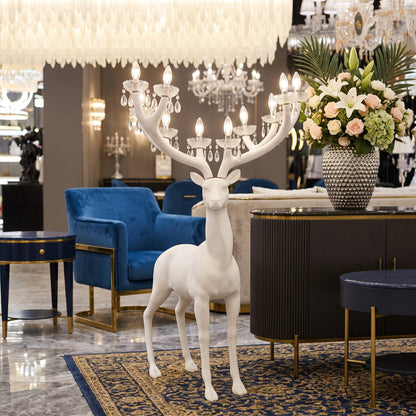 White Resin Deer Antler Floor Lamp — Large Luxury Sculpture for Living Room & Hotel Lobby