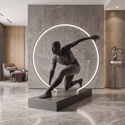 Athlete in Motion — Large Resin Runner Sculpture with LED Ring Light