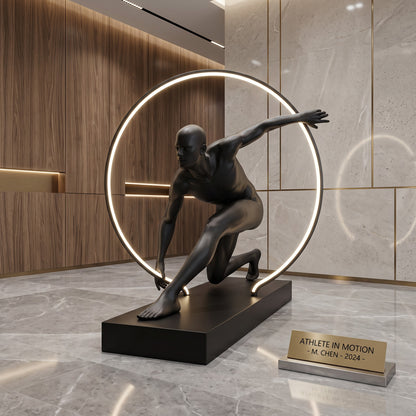 Athlete in Motion — Large Resin Runner Sculpture with LED Ring Light