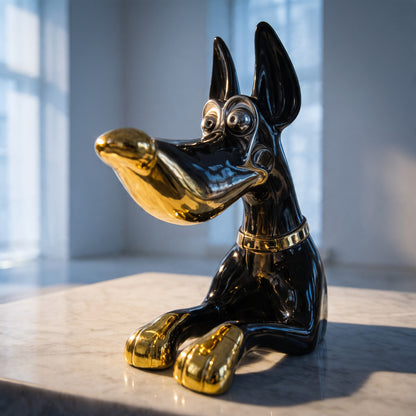 Black & Gold Dog Sculpture – Statement Home Decor