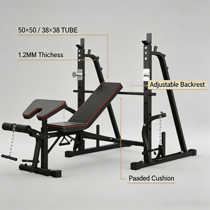 Multi-Function Weight Bench with Squat Rack | Adjustable Home Gym Bench WLB-8