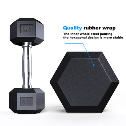 Hex Rubber Dumbbell — Single Piece