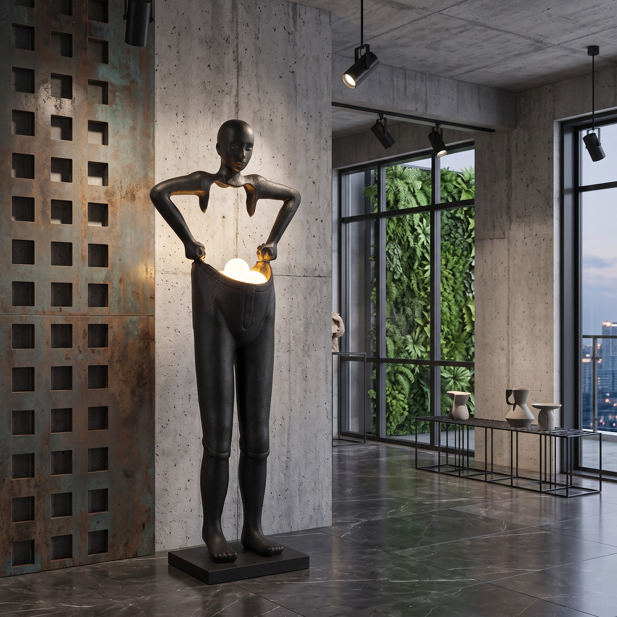 Modern art sculpture, portrait trousers, window floor-to-ceiling abstract sculpture ornaments