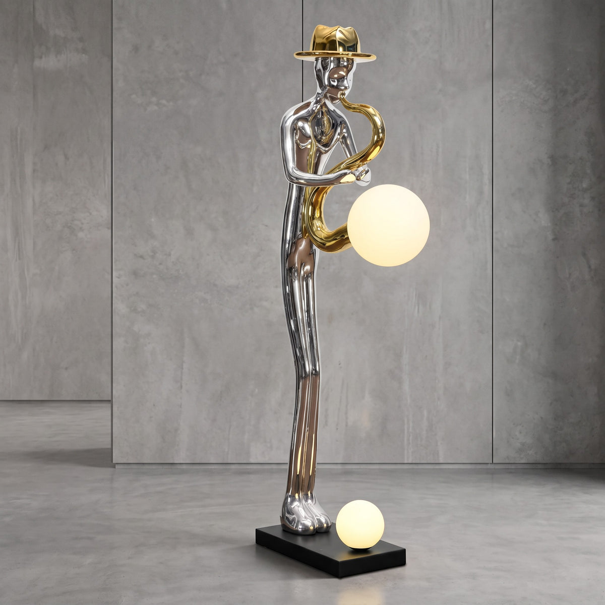 Modern Luxury Resin Saxophone Player LED Floor Lamp / Abstract Humanoid Sculpture