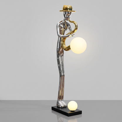Modern Luxury Resin Saxophone Player LED Floor Lamp / Abstract Humanoid Sculpture
