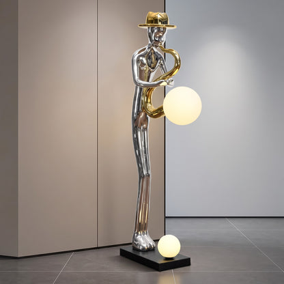 Modern Luxury Resin Saxophone Player LED Floor Lamp / Abstract Humanoid Sculpture