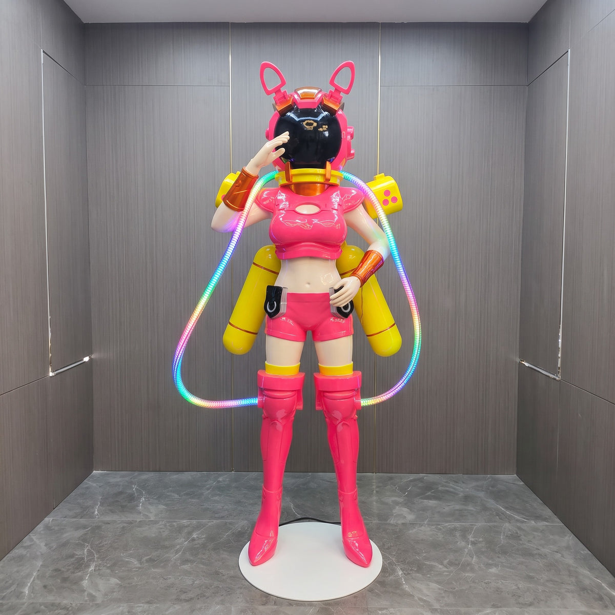 FRP Cyberpunk Diving Girl Modern Large Figure Sculpture Bar KTV Restaurant Floor Ornament