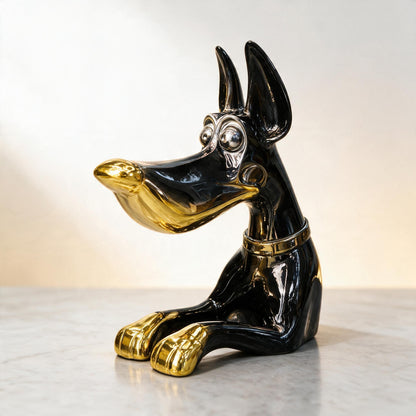Black & Gold Dog Sculpture – Statement Home Decor
