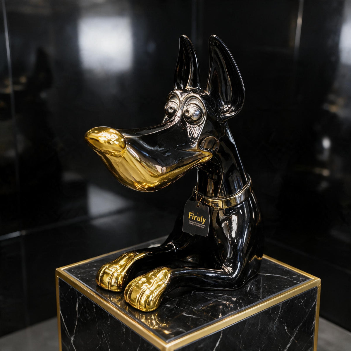 Black & Gold Dog Sculpture – Statement Home Decor