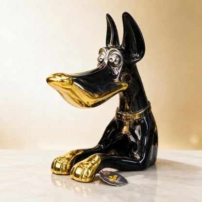 Black & Gold Dog Sculpture – Statement Home Decor