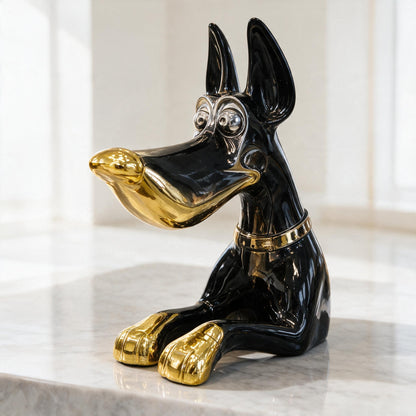 Black & Gold Dog Sculpture – Statement Home Decor