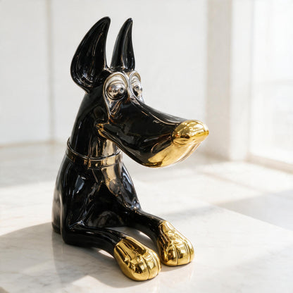 Black & Gold Dog Sculpture – Statement Home Decor