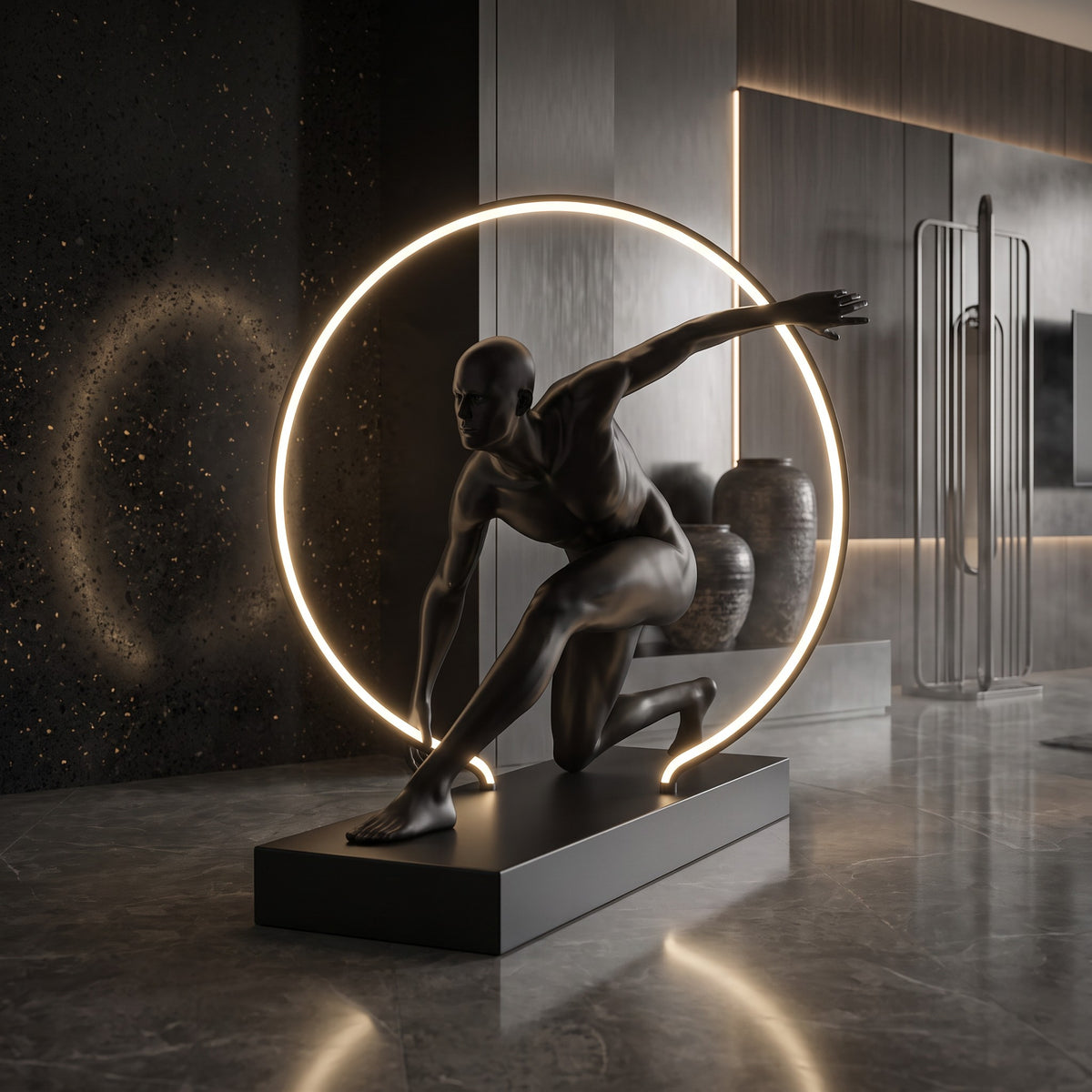 Athlete in Motion — Large Resin Runner Sculpture with LED Ring Light