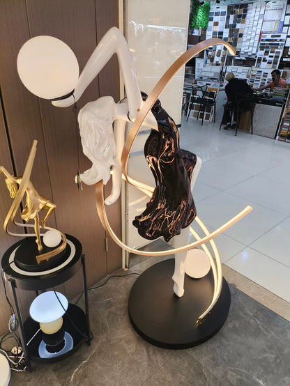 Dancing Girl Ornament for Modern Indoor LED White Ballerina Resin Sculpture Floor Lamp for Living Room Bedroom