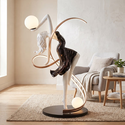 Dancing Girl Ornament for Modern Indoor LED White Ballerina Resin Sculpture Floor Lamp for Living Room Bedroom