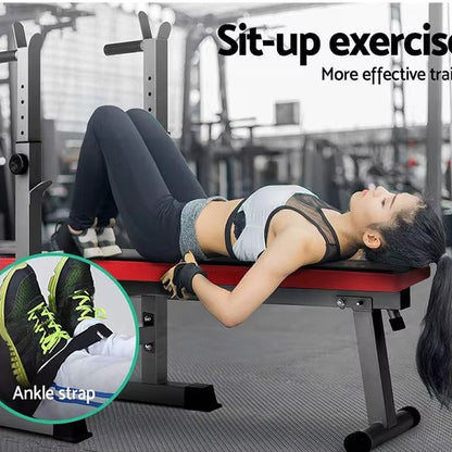 Adjustable Weight Bench Press with Squat Rack Folding Multi-Function Dip Station for Full Body Workout FPF8004
