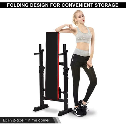 Adjustable Weight Bench Press with Squat Rack Folding Multi-Function Dip Station for Full Body Workout FPF8004