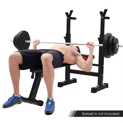 Adjustable Weight Bench Press with Squat Rack Folding Multi-Function Dip Station for Full Body Workout FPF8004