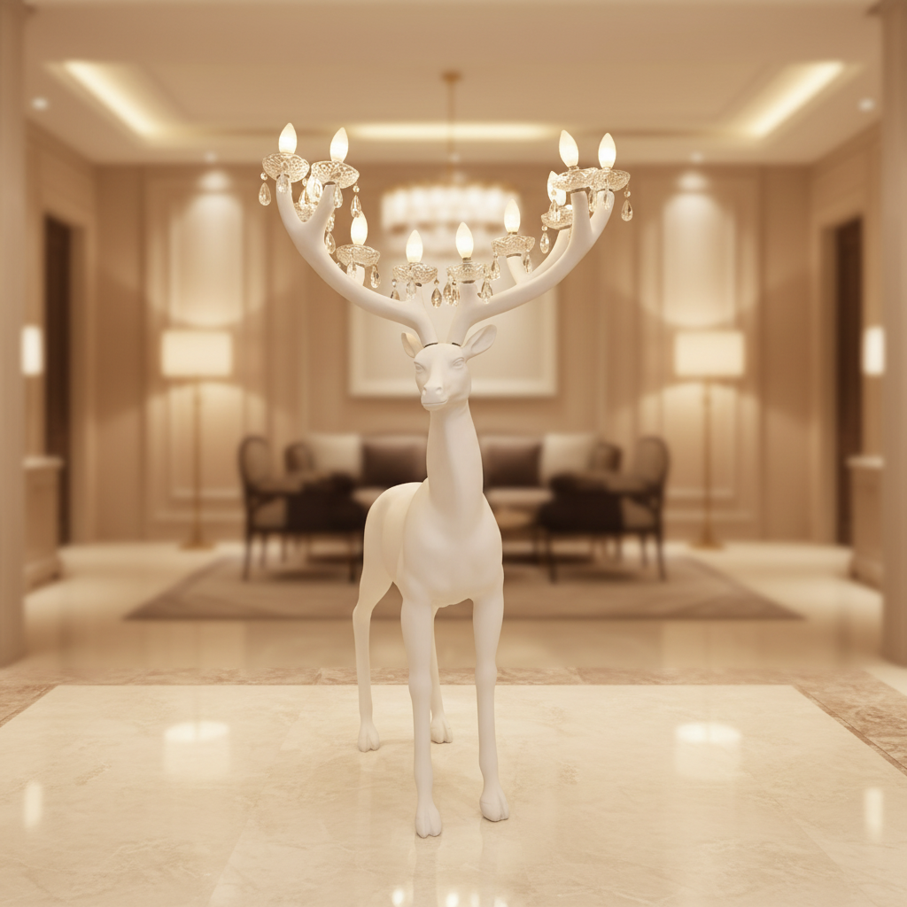 White Deer - Warm Beige Background