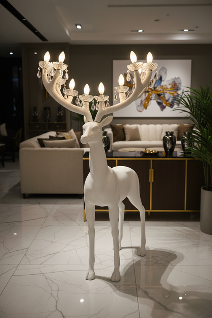 White Resin Deer Antler Floor Lamp
